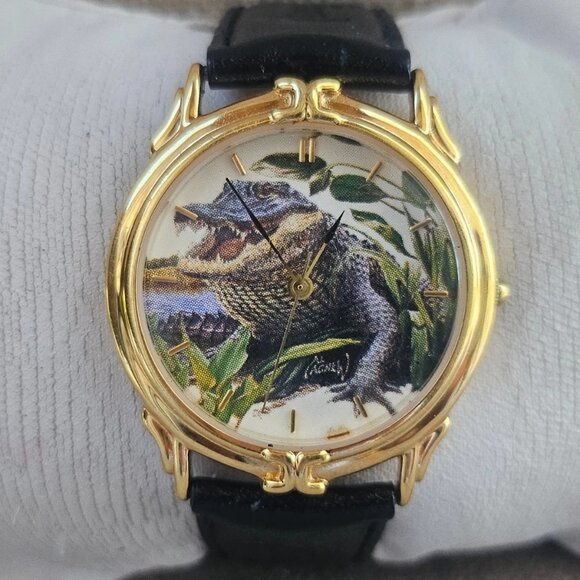 Wildlife Collection Wristwatch Analog Quartz Watch Black Genuine Leather Strap - Picture 2 of 12